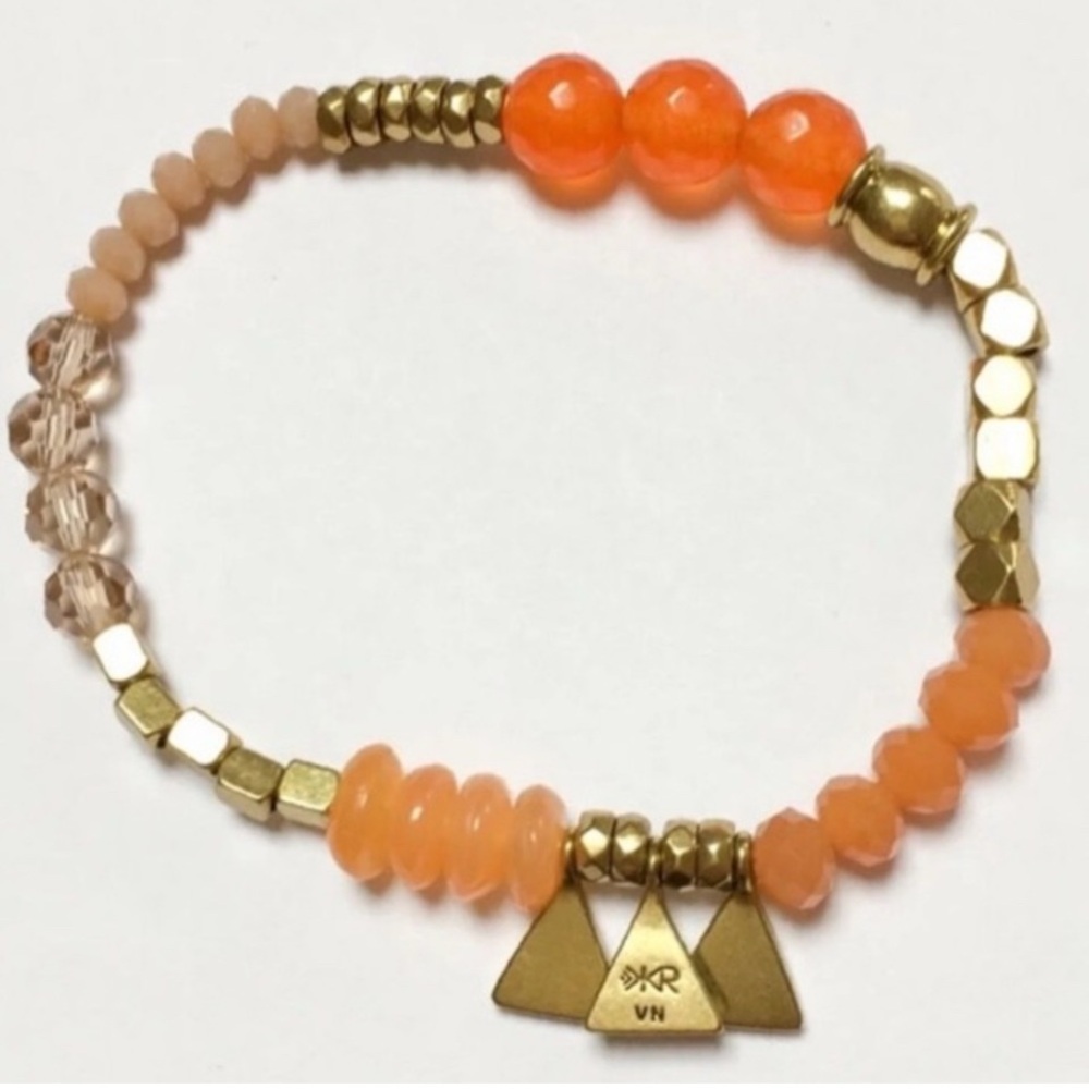 Silpada KR brass & orange bead stretch bohemian boho bracelet.